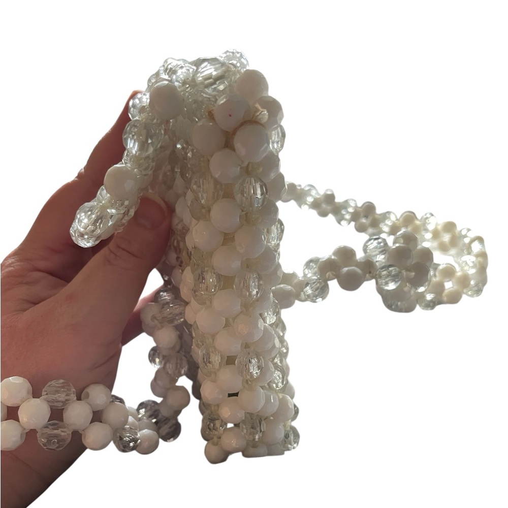 Vintage 1960s white/clear lucite beaded woven satchel handbag boho mod retro - Picture 7 of 10